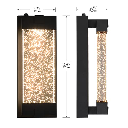 Black Wall Sconce with K9 Crystal Bubble and Dusk to Dawn Sensor