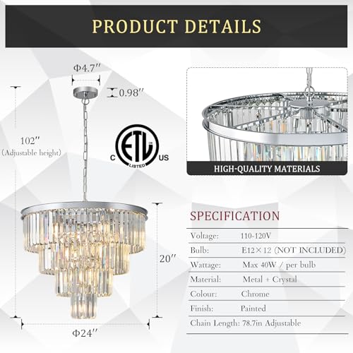 24" Modern Crystal Chandelier