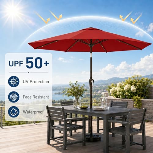 10FT Solar Patio Umbrella with Lights