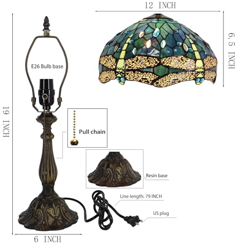 Tiffany Table Lamp Stained Glass Bedside Reading Light W12H19 inch