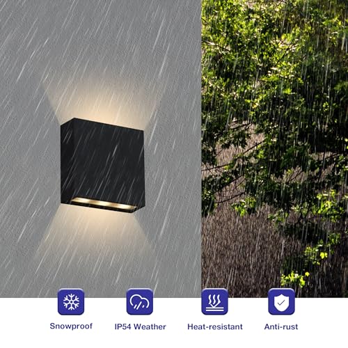 2 Pack Up Down Wall Lights LED Outdoor Wall Sconce Black Exterior Light Fixture 6W for Garage House Patio Garden (2 Count)