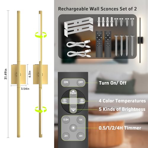Battery Operated Wall Sconces Set of 2 (2 Count)
