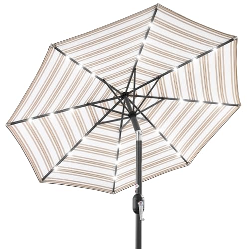 10ft Solar Polyester LED Lighted Patio Umbrella w