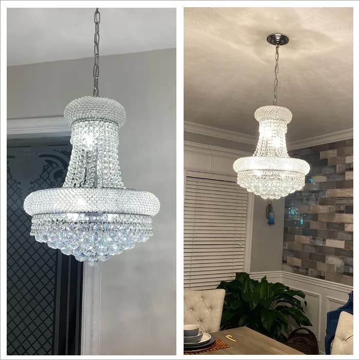 10 Lights Chrome Finish Empire Crystal Chandelier Lighting for Dining Room Living Room Foyer Hallway Bedroom Entryway