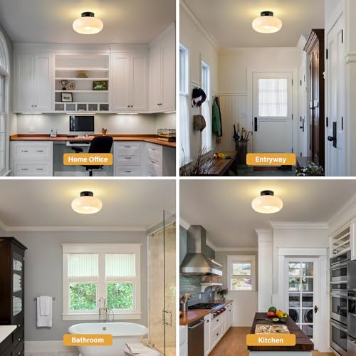 Mid Century Modern Black Semi Flush Mount Ceiling Light 11 Inch