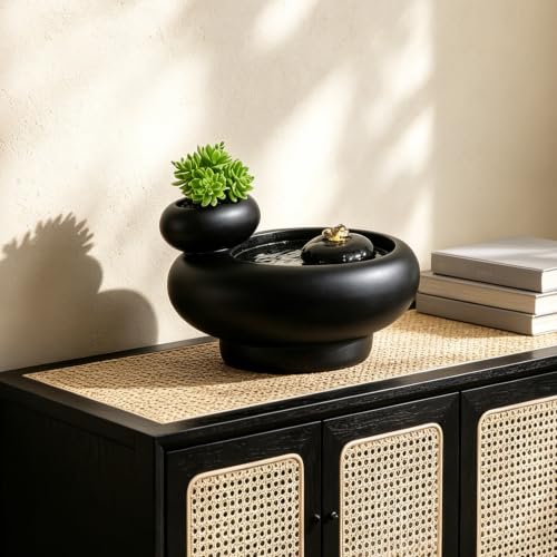 Table Fountain Indoor Water Zen Garden Decor with Succulent Plant