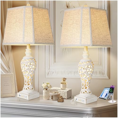 Vintage Table Lamps with Nightligh Set of 2 for Living Room (2 Count)