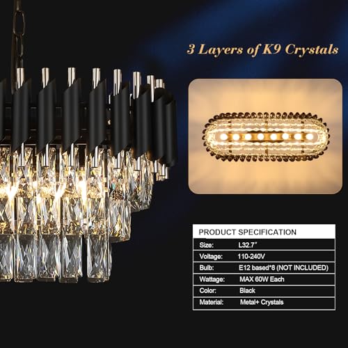 Modern Rectangular Chandelier Black and Gold Crystal Chandeliers