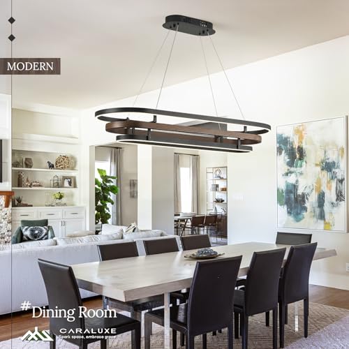 3 Ring LED Chandelier Modern Chandeliers Walnut Wood Black Dimmable 39''