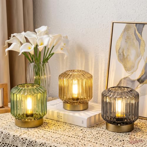 Amber Glass Cordless Battery Operated Lantern Table Lamp