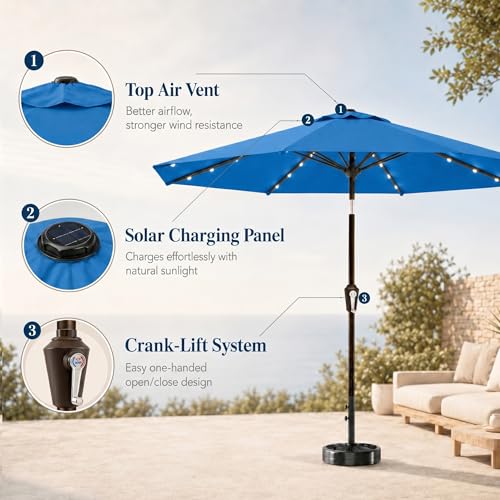 10FT Solar Patio Umbrella with Lights