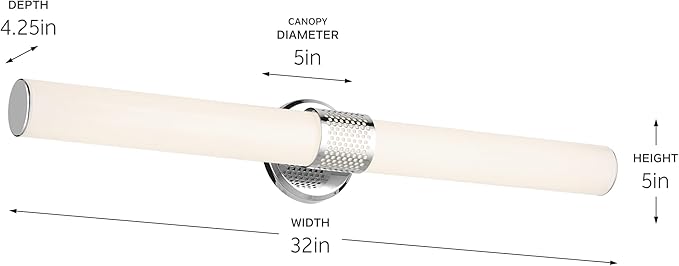 Kichler Sashi 32" LED Large Bath Bar with White Glass in Chrome, Modern, for Vanity, Fireplace, Buffet, Hallway, Vanity Mirror, (32" W x 5" H) 55193CHLED