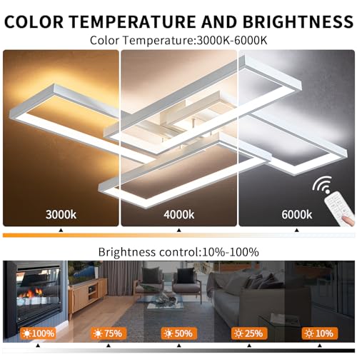 Modern LED Ceiling Light Fixture White Flush Mount Ceiling Light Dimmable 26" Bedroom Lights for Ceiling with Remote Control 48W Kitchen Ceiling Light Fixtures for Hallway 3000K