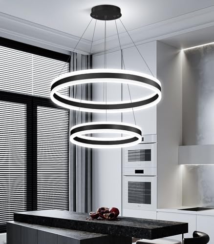D15.7''+23.6'' Modern Ring Chandelier for Dining Room LED Dimmable Pendant Lighting Chandelier for Living Room Foyer Bedroom Entryway 3000K