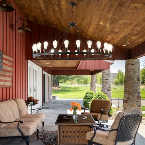 53” Large Farmhouse Wagon Wheel Chandelier