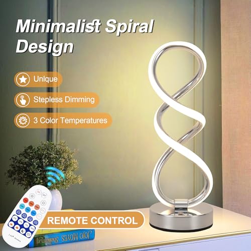 PIRTSDEL Modern Spiral Table Lamp for Bedside Nightstand Touch and Remote Dual Control