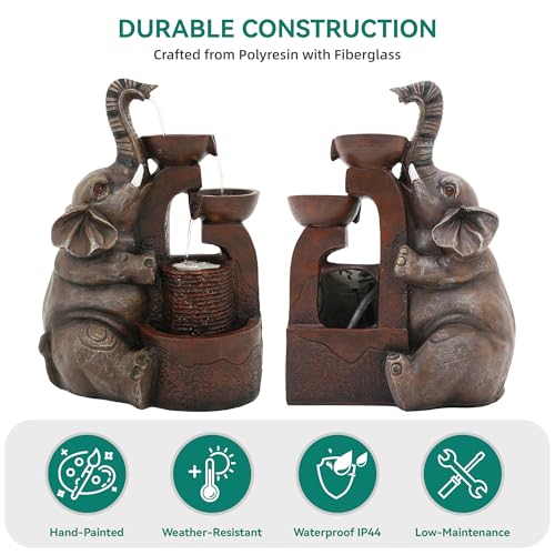20" Elephant Outdoor Fountain LED 3