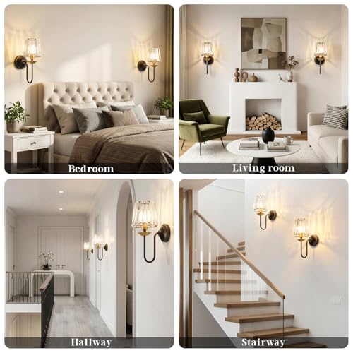 Black and Gold Battery Operated Wall Sconces Set of Two