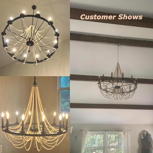 Beaded Chandelier Boho Light Fixture 38" French Country Chandeliers