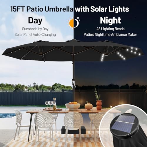 15FT Patio Umbrella with Solar Lights