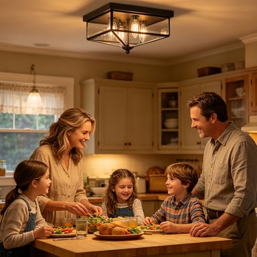 Farmhouse Style Square Flush Mount Ceiling Light