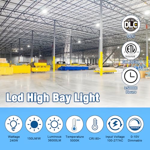 Led High Bay Light 240W 36000LM 5000K UFO ETL Listed Commercial Lights