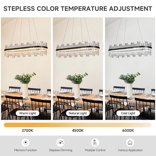39.3" Black Rectangular Modern Led Crystal Dining Room Chandelier