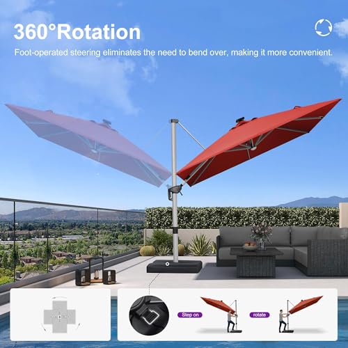 Patio Umbrella with Base 9' X 12' Solar LED Light