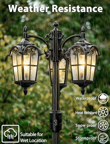 3 Head Motion Sensor Outdoor Post Lights with GFCI Outlet