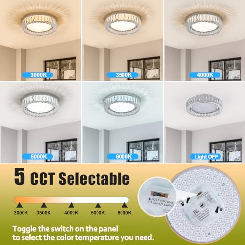15 Inch Modern Chrome Crystal Flush Mount Chandelier