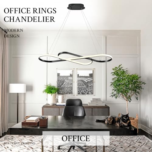 Modern LED Chandelier Black Dimmable LED Pendant Light for Dining Room Light Fixture Over Table Modern Kitchen Island Lighting High Ceiling with Remote for Living Room
