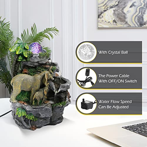 Elephant Fountain Tabletop Waterfall Fountain Indoor with LED