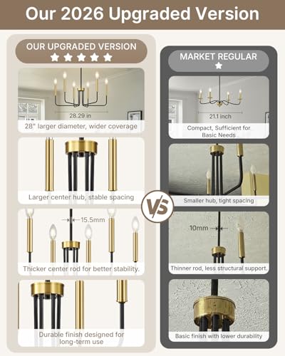 6 Light Black and Gold Chandelier