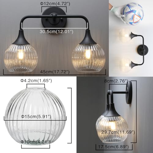 Vintage Vanity Light Matte Black 2 Lights Sconce