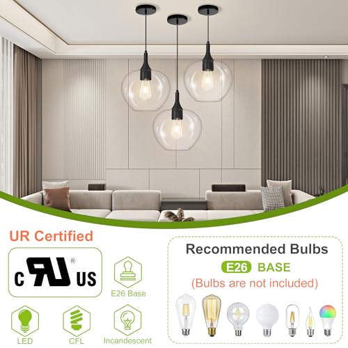 9.45in Black Pendant Lights Kitchen Island with Clear Glass Shade 1Pack