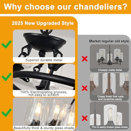 25" Modern Black Chandelier for Dining Room