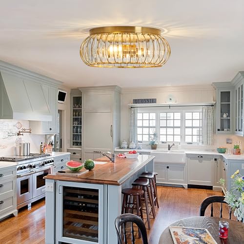 Crystal Flush Mount Ceiling Light Fixtures Modern Gold Ceiling Light 3 Light Ceiling Chandelier for Hallway Bedroom Bathroom Foyer Living Room Dining Room Kitchen