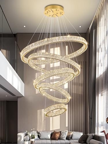 Modern Gold Ring Chandelier for High Ceiling Foyer