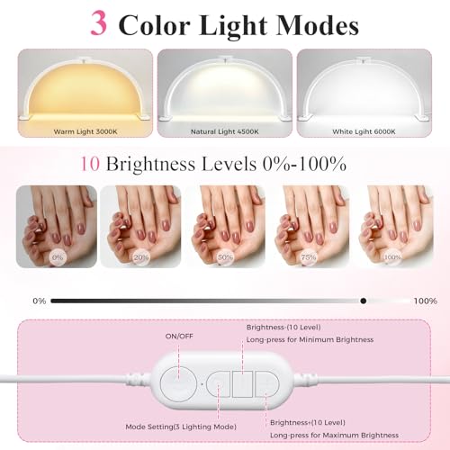 Half Moon Light for Nail Desk with Phone Holder 29" Foldable LED Nail Tech Light 3 Color Modes & 10 Brightness Half Moon Lamp for Manicure Table