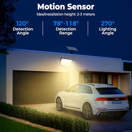 318 LED Solar Motion Lights Outdoor Waterproof with 16.4 FT Cable (2 Count)