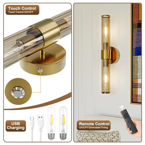 Champagne Gold Battery Operated Wall Sconces Set of 2