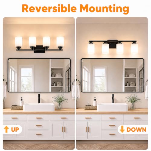4 Light Matte Black Bathroom Light Fixtures Over Mirror 27 Inches