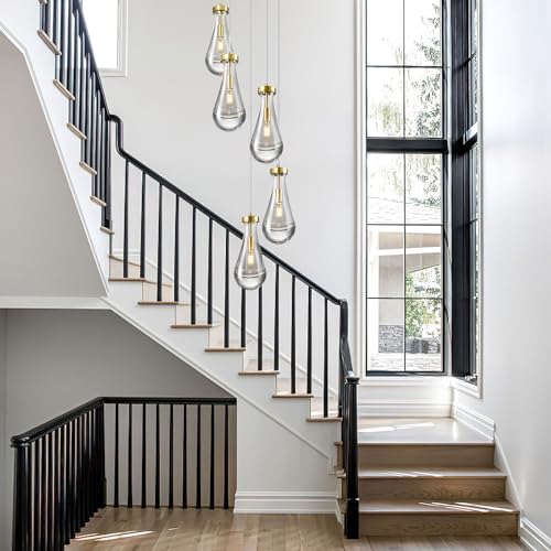 Raindrop Pendant Lights Kitchen Island Teardrop Gold Hanging Light Fixtures Clear Solid Glass Pendant Light Modern Chandeliers for Dining Room Porch Corridor Living Room