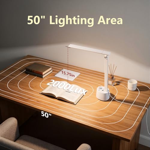 Small Desk Lamp with USB C Charging Port 5 Colors Stepless Dim White (Matte White / Compact)