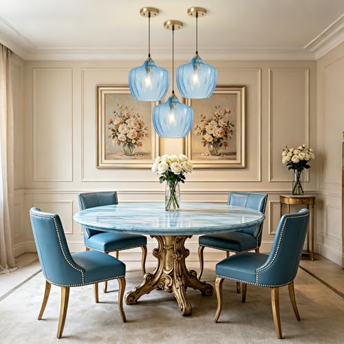 Blue Glass Pendant Lights Kitchen Island Gold Hanging Ceiling Light 9.45"
