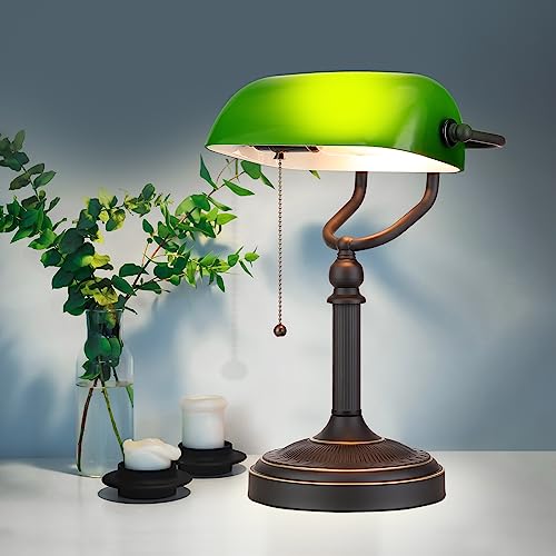 Antique Green Glass Bankers Desk Lamp
