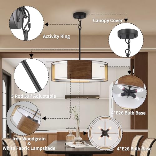 19.7'' Farmhouse Drum Chandeliers for Dining Room