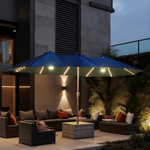 15FT Double Sided Rectangular RGB LED Patio Umbrella with Remote & App Control