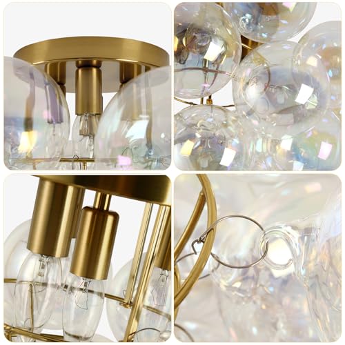 Bubble Glass Flush Mount Ceiling Light Mid Century Modern Gold Chandelier