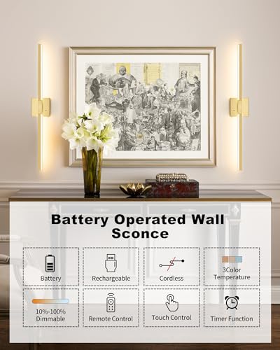 Gold Battery Operated Wall Sconces with Remote Control (2 Count)